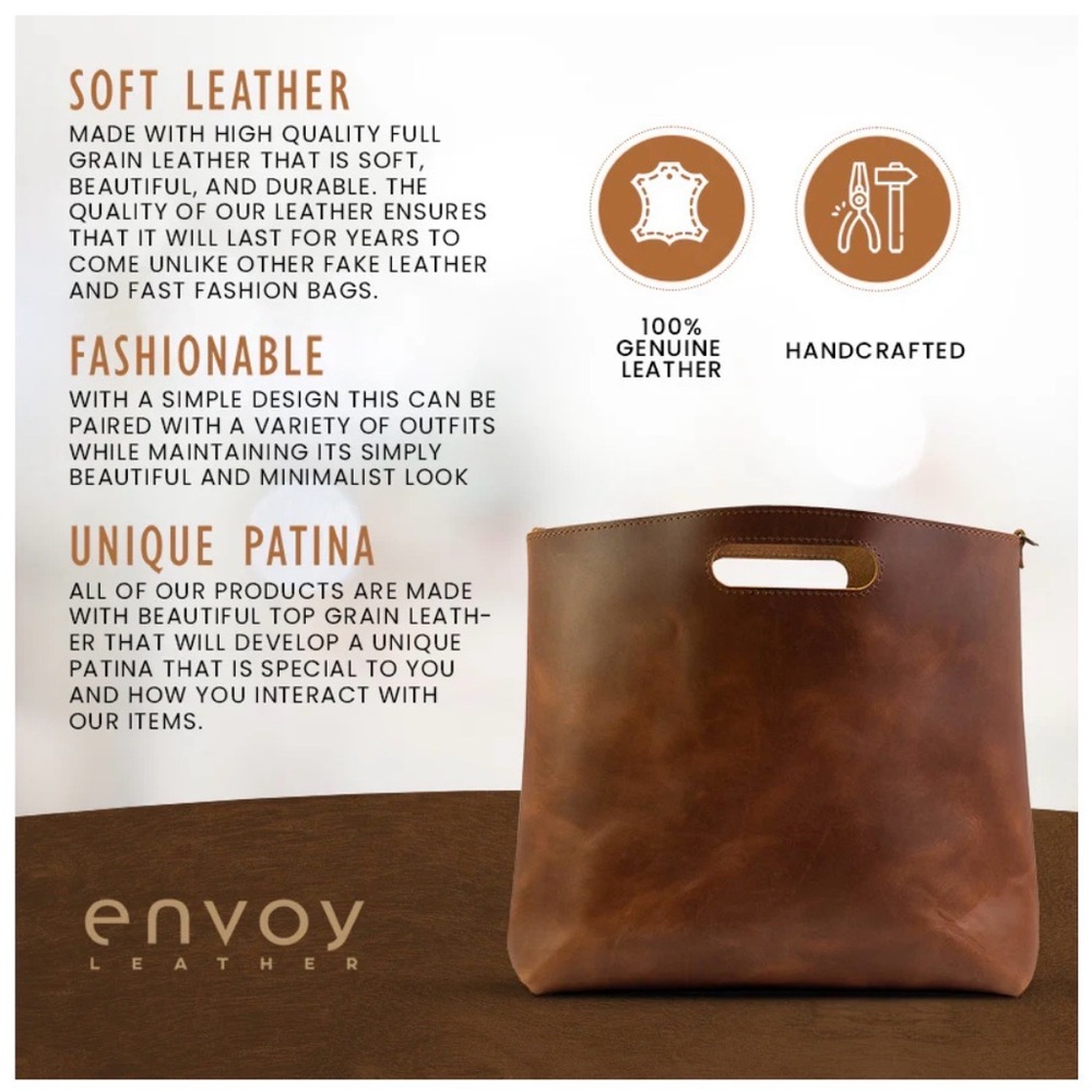 NWOT Envoy Minimalist Handbag Leather Tote - Picture 4 of 7